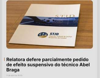 STJD comete gafe e usa ‘Abel Braga’ para se referir a técnico do Palmeiras em site oficial.