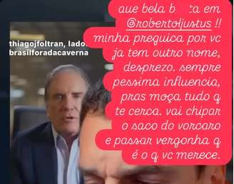 Mensagem publicada por Luana Piovani no Instagram, repercutindo um react de vídeo de outro influenciador sobre Roberto Justus