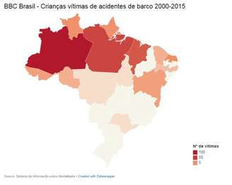 Mapa de mortes de crianças afogadas