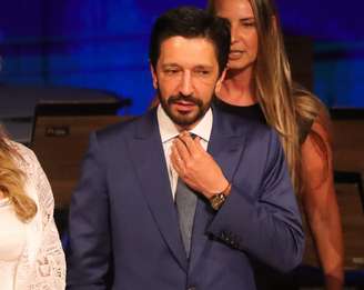 O prefeito Ricardo Nunes (MDB) durante a cerimônia de posse dos secretários municipais do seu segundo mandato, no Theatro Municipal, na região central da capital paulista.