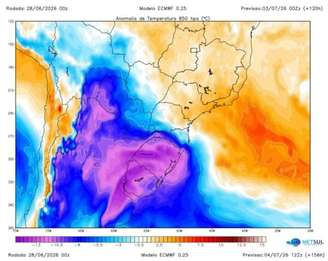 Frente fria deve provocar queda das temperaturas em diferentes partes do Brasil no final da semana.
