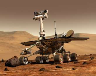 Rover investigando amostras marcianas para levar a análises na Terra