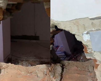 Os suspeitos entraram por meio de um buraco feito na parede do imóvel ao lado da lotérica