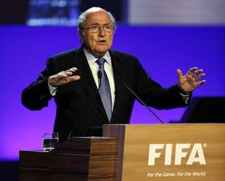 O presidente da Fifa, Joseph Blatter, discursa durante congresso da Fifa em São Paulo, nesta quarta-feira. 11/06/2014