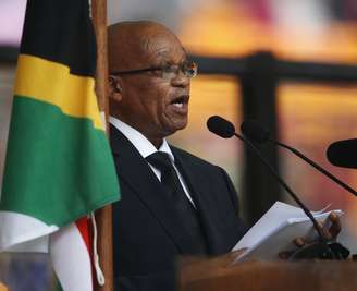 O presidente da África do Sul, Jacob Zuma, durunte discurso no funderal de Nelson Mandela