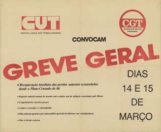 <p>Em 14 e 15 de março de 1989, sindicalistas fizeram a segunda greve geral do Brasil contra o governo de José Sarney</p>