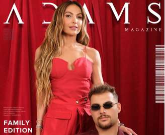 Patricia Poeta e o filho Felipe na capa da revista Adams 