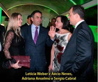 Aécio Neves e a mulher Letícia Weber, grávida, conversam com Sérgio Cabral e sua Adriana Ancelmo