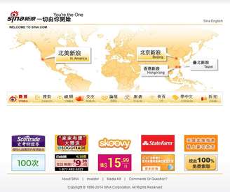 <p>Capa do site chinês Sina.com</p>