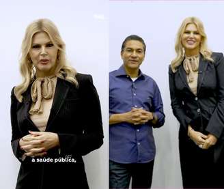 A socialite Val Marchiori, ao lado do deputado federal Marcos Pereira, anuncia sua filiação ao Republicanos