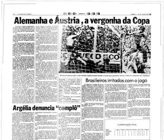 Áustria perdeu para a Alemanha, em jogo em que nenhum dos times se esforçou para tentar produzir jogadas, eliminando a Argélia.
