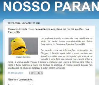 Blog utiliza imagem de campeão olímpico Bolt para noticiar assalto (Reprodução/ Blog Nosso Paraná)