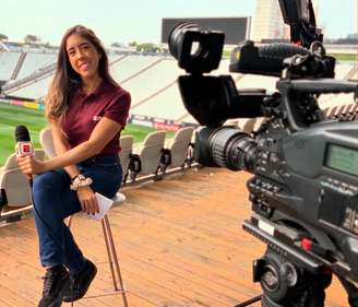 Mari Pereira em transmissão na Neo Química Arena