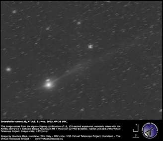 O cometa 3/I Atlas foi fotografado com a cauda mais longa pelo Projeto Telescópio Virtual.