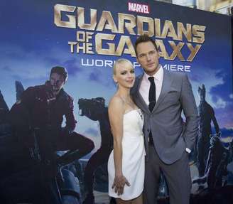 Ator Chris Pratt e a mulher, a atriz Anna Faris, na première de "Guardiões da Galáxia" em Hollywood. 21/07/2014