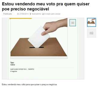 Eleitores colocam votos à venda em sites de compras