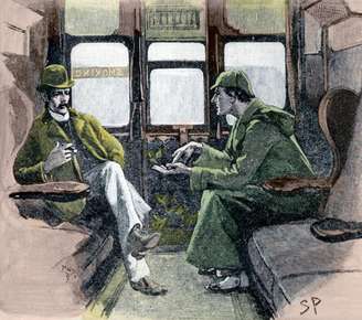 Sherlock Holmes e Watson em uma ilustração do livro de Arthur Conan Doyle