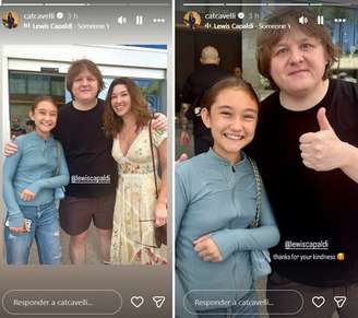 Ada Law, filha da estilista Catherine Harding e do ator Jude Law, ao lado do cantor Lewis Capaldi e de sua mãe; hoje, Catherine é casada com o jogador Jorginho, do Flamengo.