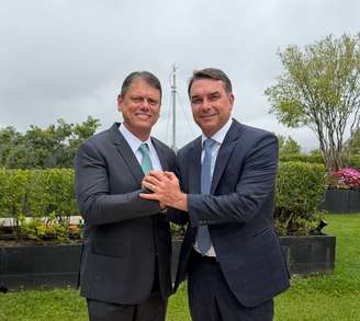 Flávio Bolsonaro publicou foto em rede social ao lado de Tarcísio de Freitas: 'Vamos fazer história juntos'