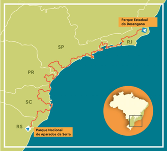 O Caminho da Mata Atlântica é a maior trilha em floresta do Brasil. Tem 4 mil km de extensão, desde o Parque Estadual do Desengano, no Rio de Janeiro, até o Parque Nacional de Aparados da Serra, no Rio Grande do Sul.