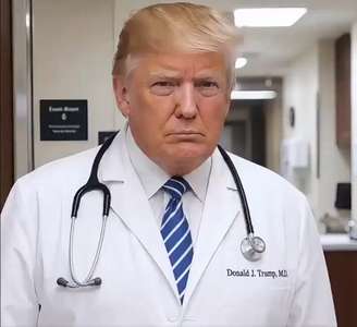 Trump publicou um vídeo criado com inteligência artificial em que aparece como médico e usa versões fictícias de celebridades críticas ao seu governo