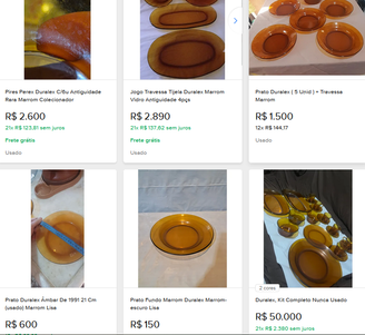 Pratos Duralex sendo anunciados por altas cifras na plataformas de comércio online