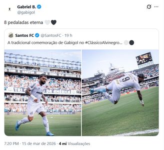 Gabigol é criticado por referência a Robinho, ex-jogador condenado e preso por estupro coletivo, após gol com a camisa do Santos