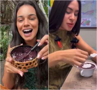 Alane e Isabelle tomam açaí misturado com farinha