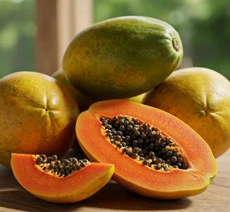 Muito presente nas mesas brasileiras, o mamão agrada pelo sabor suave e pelo alto valor nutricional. Rico em fibras e vitaminas, é um aliado importante da digestão e do bem-estar.