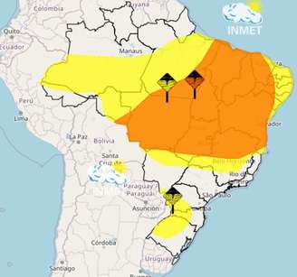 Inmet emite alerta laranja e amarelo para Estados brasileiros.