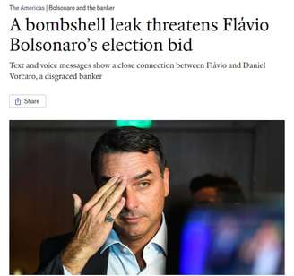 Matéria da revista The Economist sobre áudios de Flávio Bolsonaro e Daniel Vorcaro