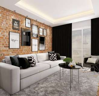 1. Os tijolos para construção se destacam na decoração dessa sala de estar. Fonte: Pinterest