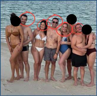 Da esq. para a dir.: Cleber Ribas, da 3Structure; Lorena Macedo, subsecretária do MA; Fábio Macedo, deputado federal e marido de Lorena; Roberta Luchsinger, lobista; Lulinha, filho do presidente