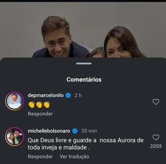 Comentário de Michelle Bolsonaro foi feito após crítica de Carlos Bolsonaro.