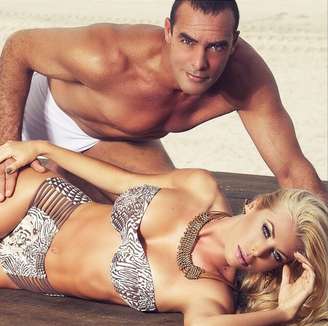 Paulo Zulu e Caroline Bittencourt em campanha para linha de moda praia