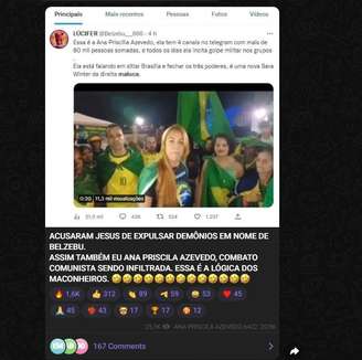 Post no Telegram de Ana Priscila Azevedo em que ela ironizou o fato de ter sido chamada de “infiltrada”