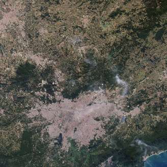 <p>Imagem do Cantareira registrada pela Nasa revela a forte seca que o sistema enfrenta</p>