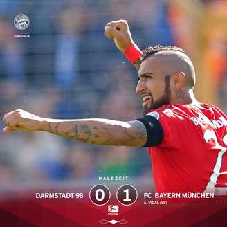 Vidal comemora após marcar primeiro gol do Bayern diante do Darmstadt 