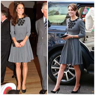 A princesa, em 2012 e 2015, respectivamente, usando vestido da estilista Orla Kiely