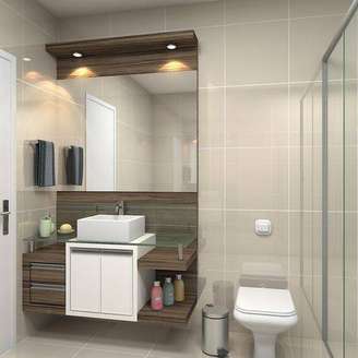 1. O revestimento para banheiro pode ser o mesmo nas paredes e no piso. Projeto por Ismael Ceolin Salvador
