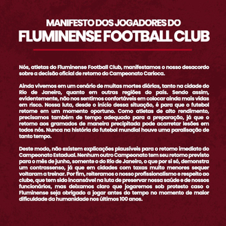 Os jogadores do Fluminense assinaram um manifesto contra a volta do futebol (Foto: Reprodução)