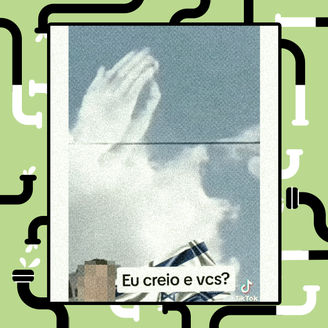 Imagem de nuvem em formato de mãos com legenda: eu creio, e vocês?