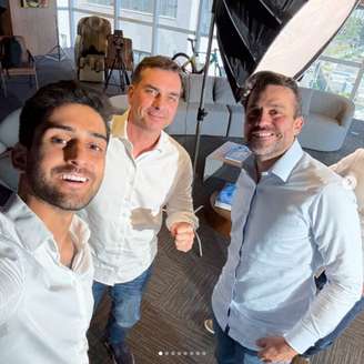 Nahuel Medina ao lado de Flávio Bolsonaro e Pablo Marçal