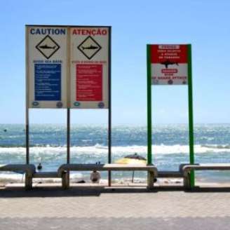 Placas de tubarão em praia de Pernambuco.