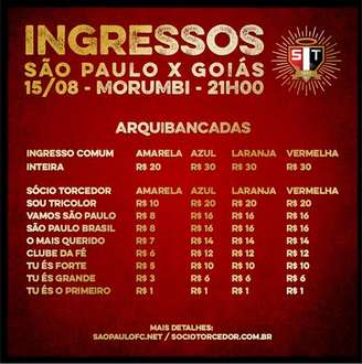 São Paulo anuncia preços para jogo com o Goiás