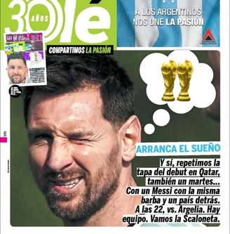 Jornal 'Olé' repetiu formato de capa do dia da estreia da Argentina na Copa do Catar 