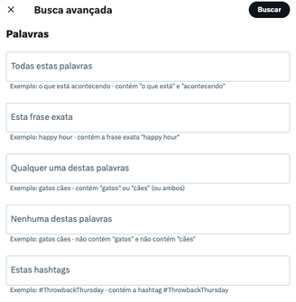 Print de opções de busca alternativa no X (ex-Twitter)