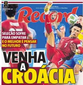 Capa do jornal ‘Record’ de Portugal criticando o desempenho da seleção diante da Colômbia – Reprodução