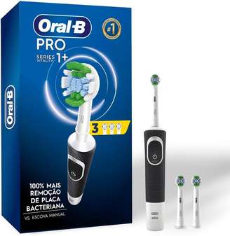  Oral-B PRO Series 1+, Escova de Dentes Elétrica, Cabeça Redonda, Cabo Ergonômico, 3 refis Precision Clean, Preta