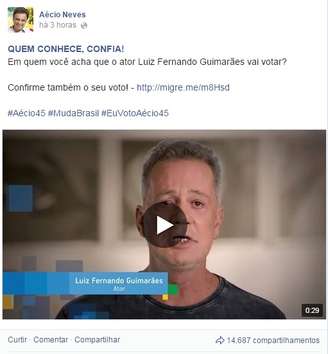 <p>Post de apoio à Aécio feito pelo ator Luiz Fernando Guimarães</p>